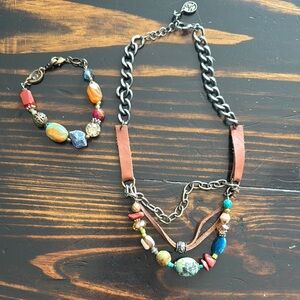 Artistic Works by Lu Multicolor Beaded & Leather Necklace and Bracelet Set